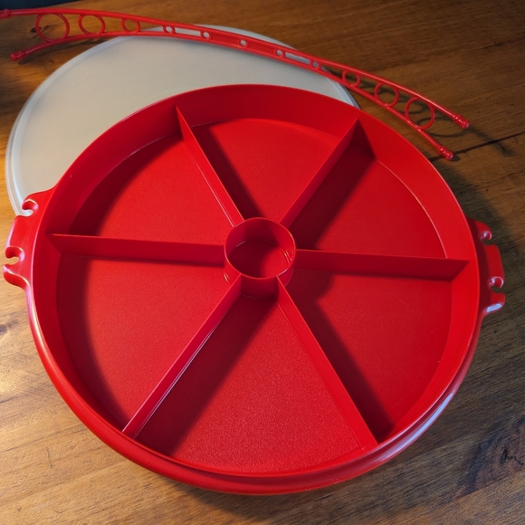 Vintage Red Tupperware Divided Veggie Serving Container With Lid and handle - Picture 3 of 14